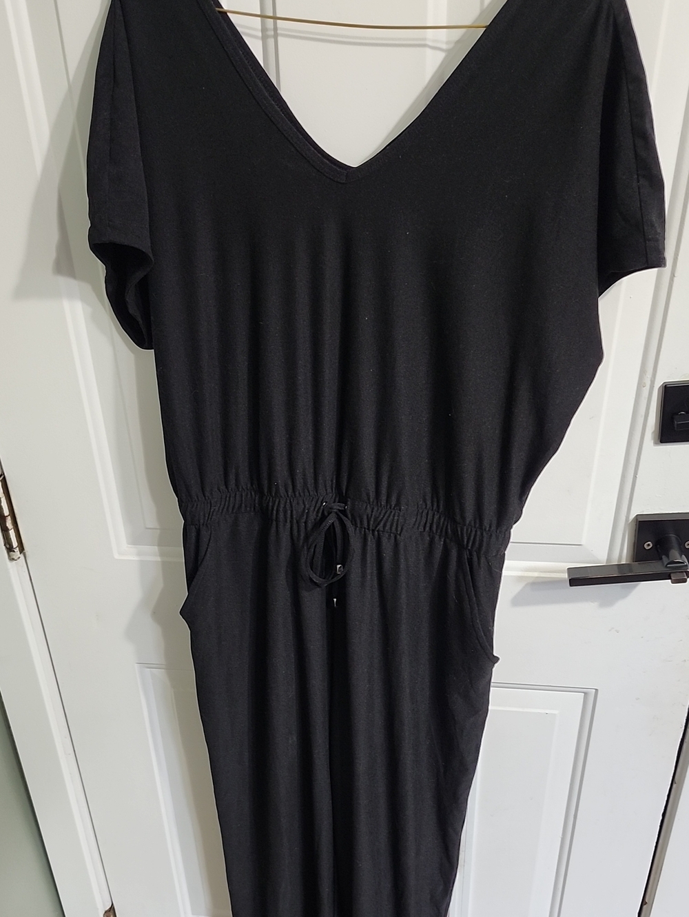 Black V-Neck Drawstring Jumpsuit